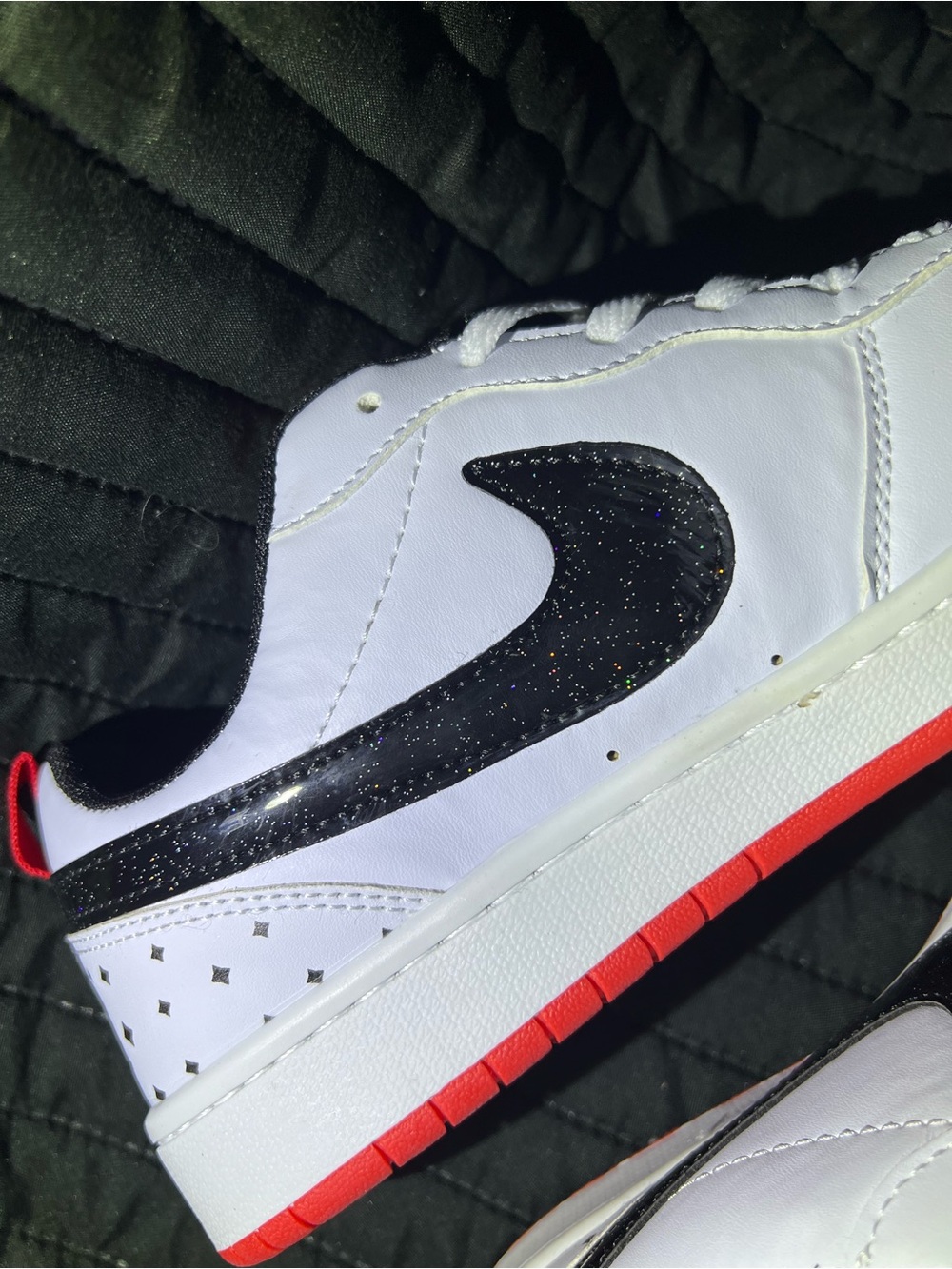 Nike White Low-Top Sneakers with Black Swoosh and Red Outsole - Picture 5 of 8